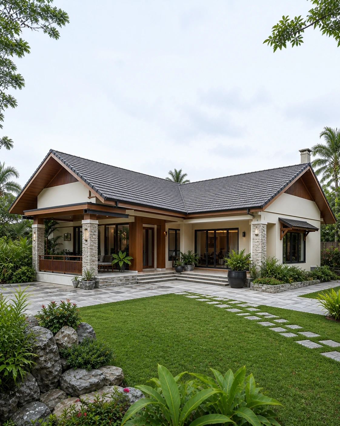 Nhà cấp 4 chữ L mái Thái hiện đại - ảnh thu nhỏ 2