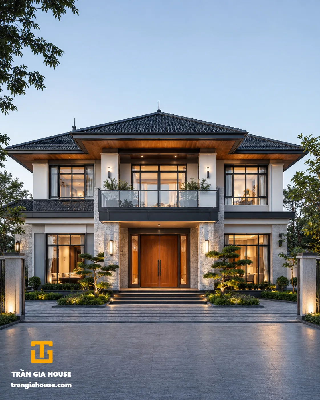 Biệt thự 2 tầng mái Nhật hiện đại có sân vườn