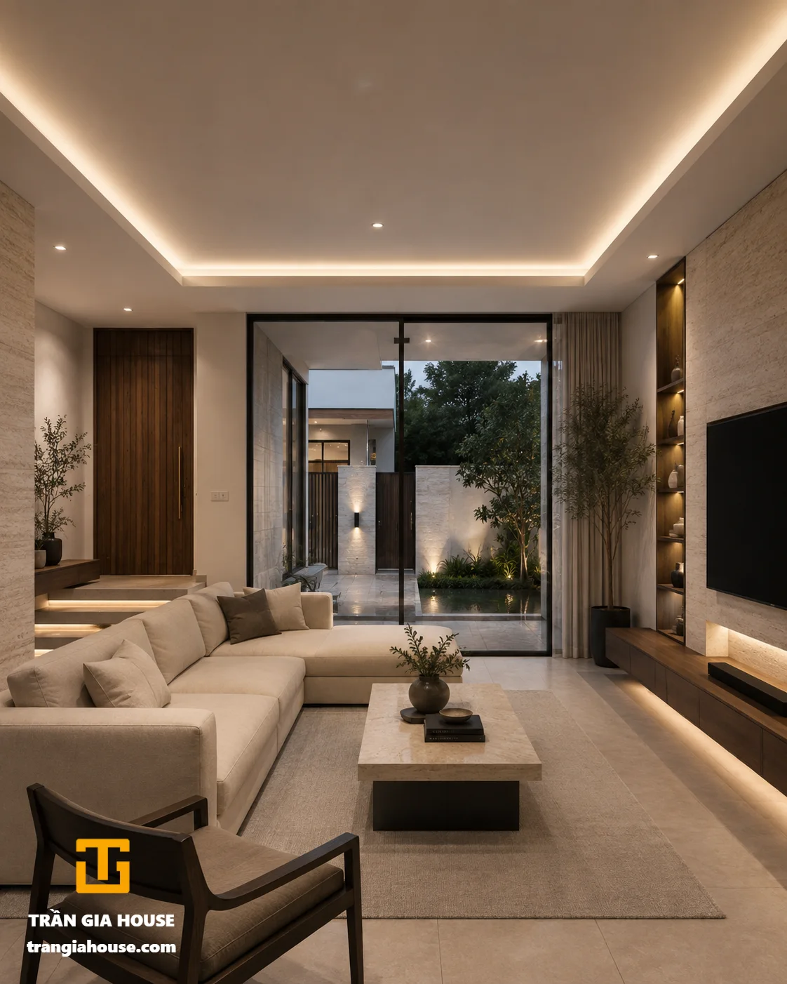 Nhà phố 2 tầng hiện đại – mặt tiền đá sáng kết hợp gỗ - ảnh thu nhỏ 4