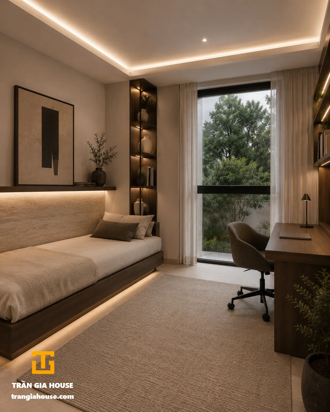 Nhà phố 2 tầng hiện đại – mặt tiền đá sáng kết hợp gỗ - ảnh thu nhỏ 7